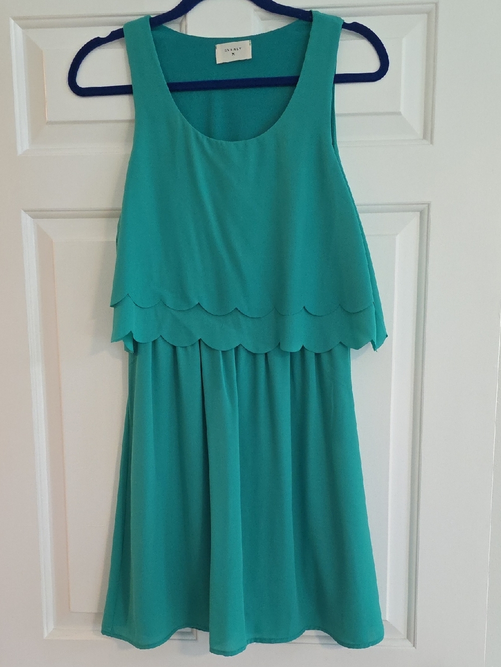 Everly Teal Scalloped Tank Dress